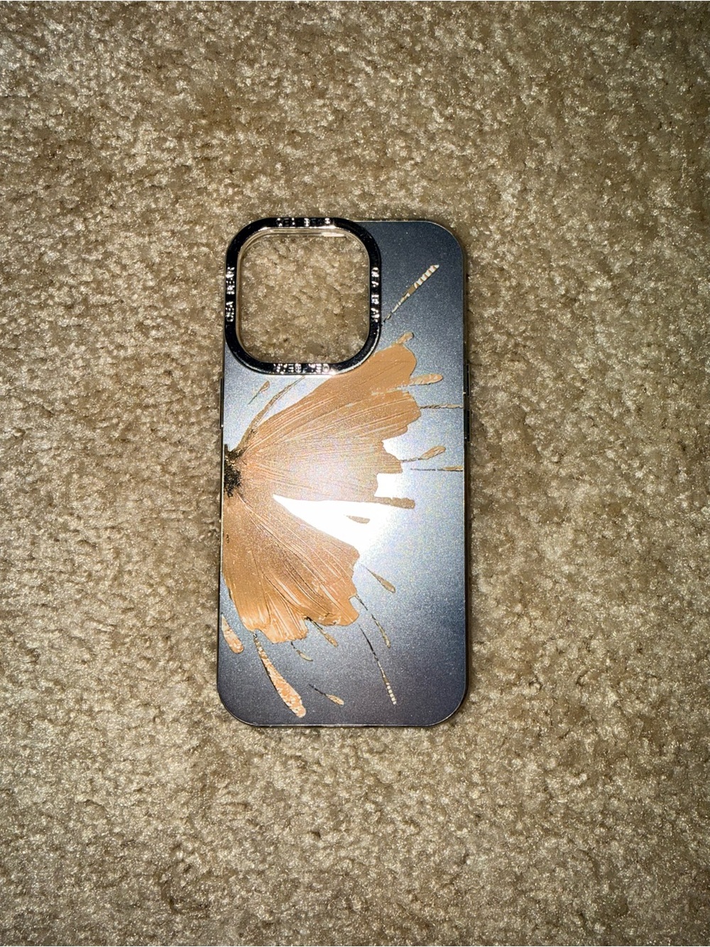 SHEIN Metallic silver Phone Case with Gold Butterfly Accent